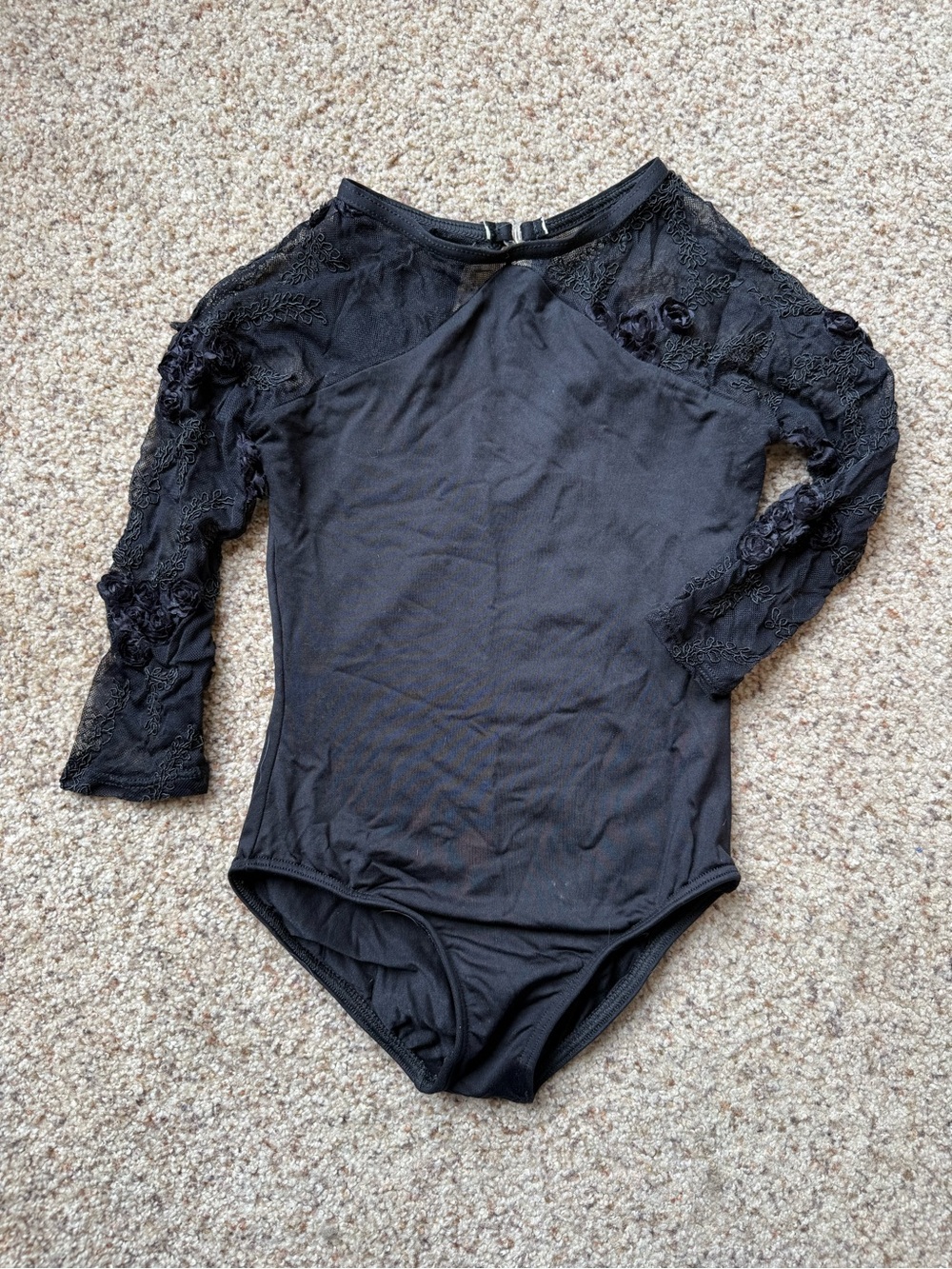 Motionwear Black Lace-Sleeve Kids Leotard
